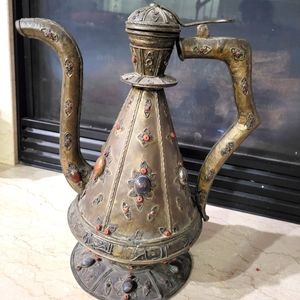 Hand Crafted antique Brass Surahi Aftaba Decorative Showpiece with jewels